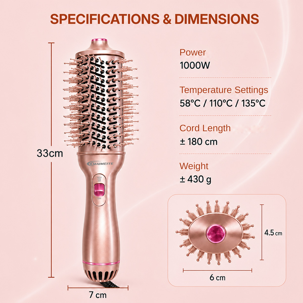 Escova Secadora 4 em 1 MAIMEITE, Estilizador de Cabelo Multifuncional 800W – Alisador, Modelador e Volumizador