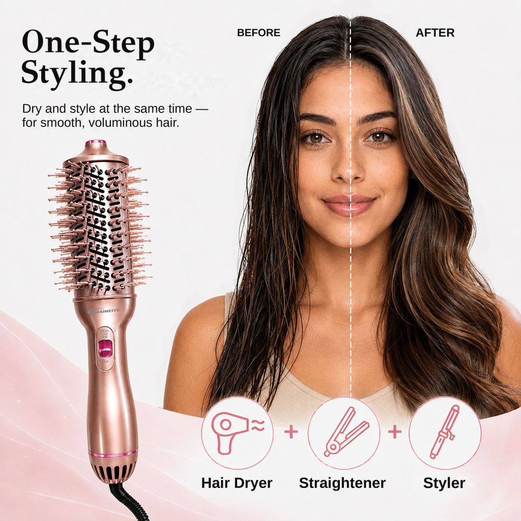 Escova Secadora 4 em 1 MAIMEITE, Estilizador de Cabelo Multifuncional 800W – Alisador, Modelador e Volumizador