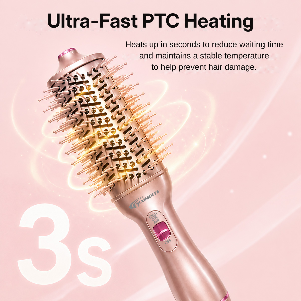 MAIMEITE Sisir Pengering Rambut Hot Air 4-in-1, Penata Rambut Multifungsi 800W – Pelurus, Pengeriting & Penambah Volume Rambut