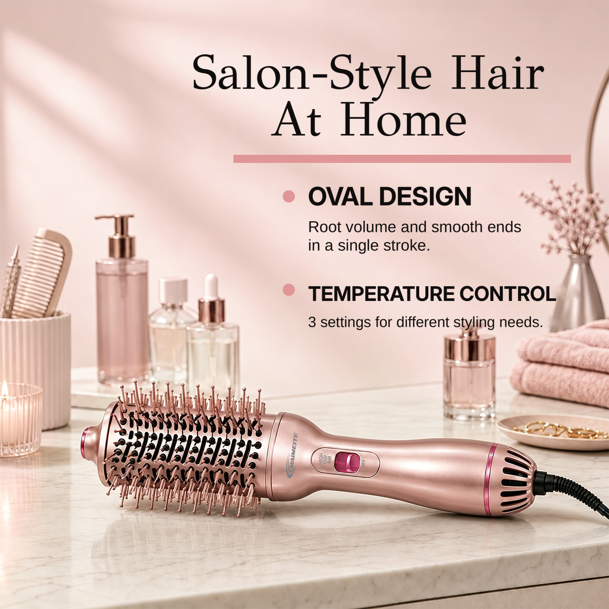 MAIMEITE Sisir Pengering Rambut Hot Air 4-in-1, Penata Rambut Multifungsi 800W – Pelurus, Pengeriting & Penambah Volume Rambut