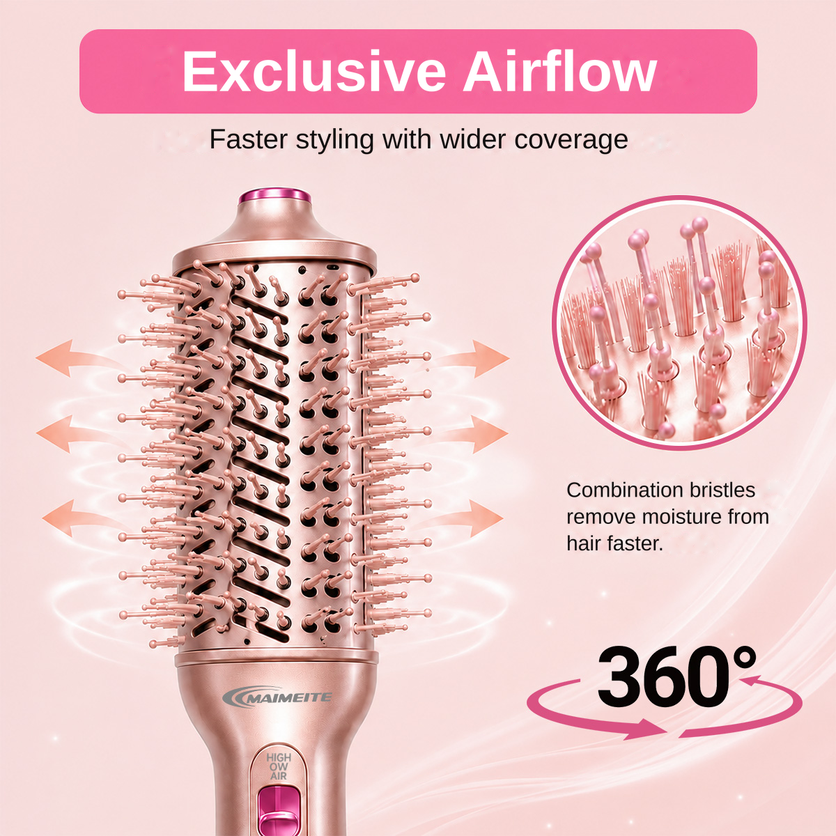 MAIMEITE Sisir Pengering Rambut Hot Air 4-in-1, Penata Rambut Multifungsi 800W – Pelurus, Pengeriting & Penambah Volume Rambut