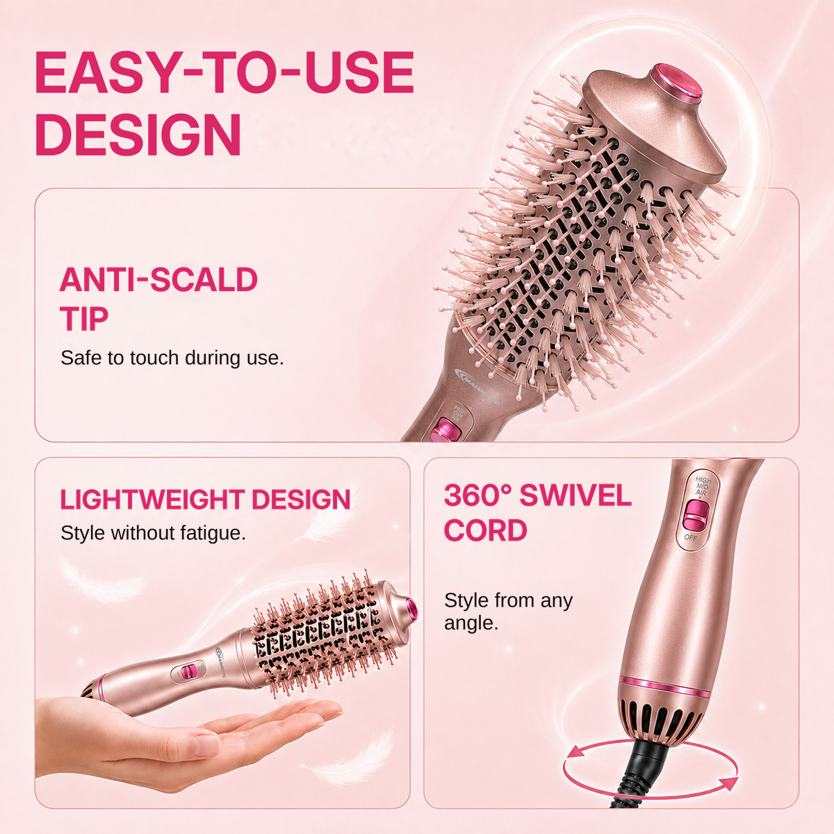 MAIMEITE Sisir Pengering Rambut Hot Air 4-in-1, Penata Rambut Multifungsi 800W – Pelurus, Pengeriting & Penambah Volume Rambut