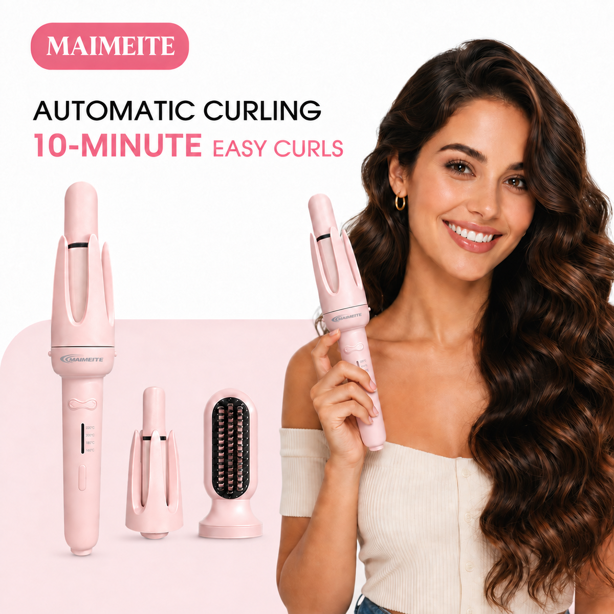 MAIMEITE 4-in-1 Upgraded Ceramic Automatic Curling Iron & Hair Straightener, Multifunctional Hair Styler with Straightener Comb and Hair Clip