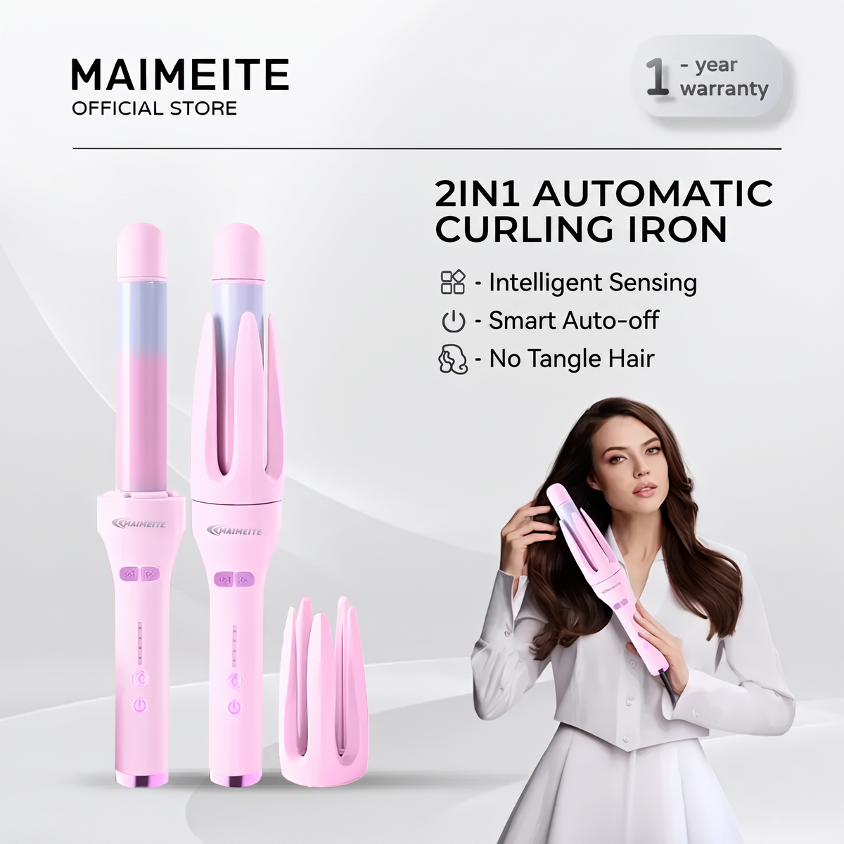 MAIMEITE 2-in-1 Automatic Curly Hair Straightener & Curler, Automatic Hair Curling Iron, Negative Ion, Curly Hair Straightener, Fast Heating, Reminder