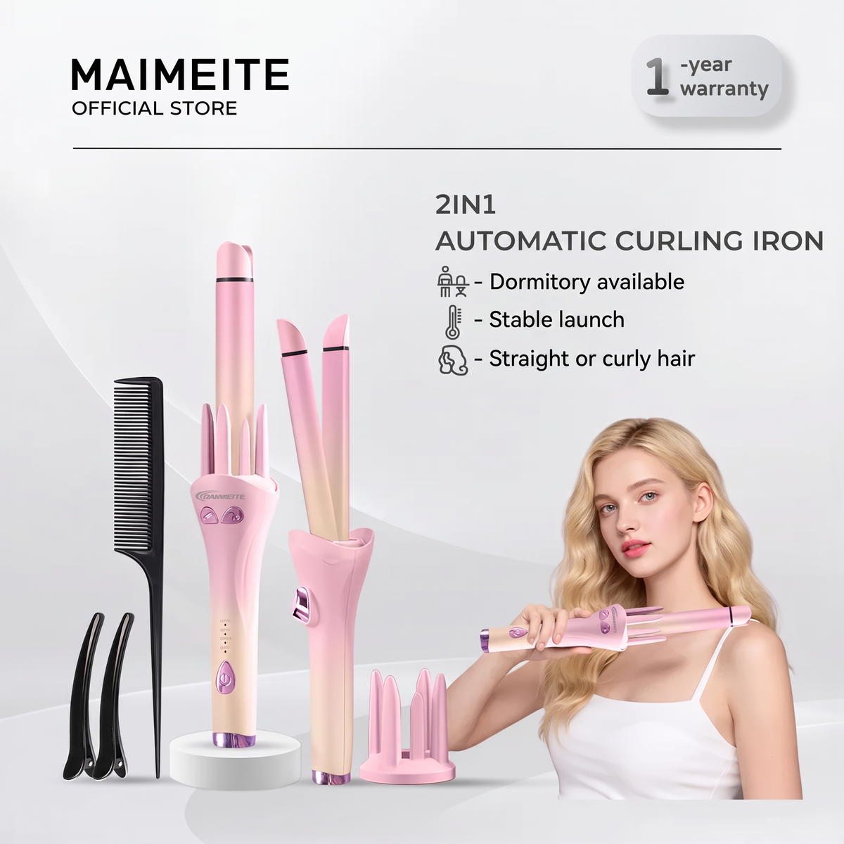 MAIMEITE Pelurus Rambut Keriting 26mm yang Ditingkatkan & Pengeriting Keramik Otomatis, Penata Rambut Keriting