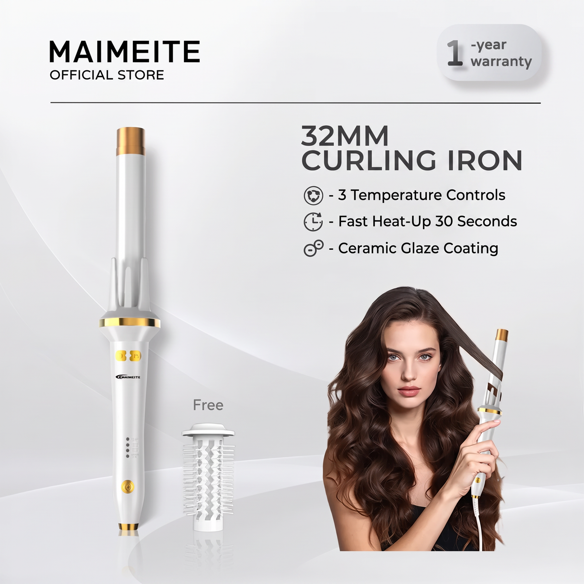 MAIMEITE Alat Pelurus & Pengeriting Rambut Otomatis 32mm, Catokan Rambut Keramik, Libra Hair Curly Styler