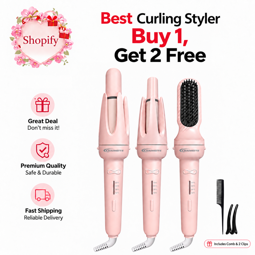 MAIMEITE 4-in-1 Upgraded Ceramic Automatic Curling Iron & Hair Straightener, Multifunctional Hair Styler with Straightener Comb and Hair Clip