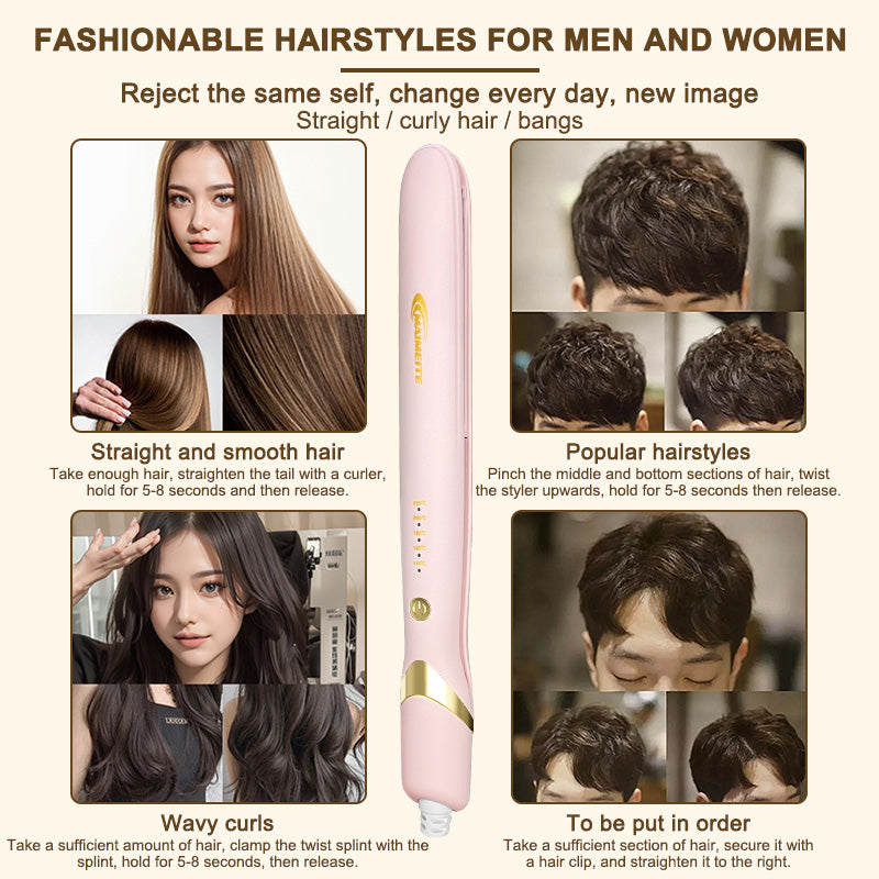 MAIMEITE 2-in-1 LCD Hair Straightener, Professional Portable Curly & Straight Hair Styler, Keratin Ceramic Curling Iron