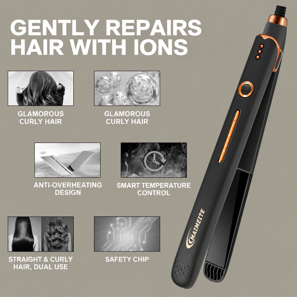MAIMEITE Saturn 2-in-1 Easy-to-Use 30W Ceramic Hair Straightener & Curly Styler, Black