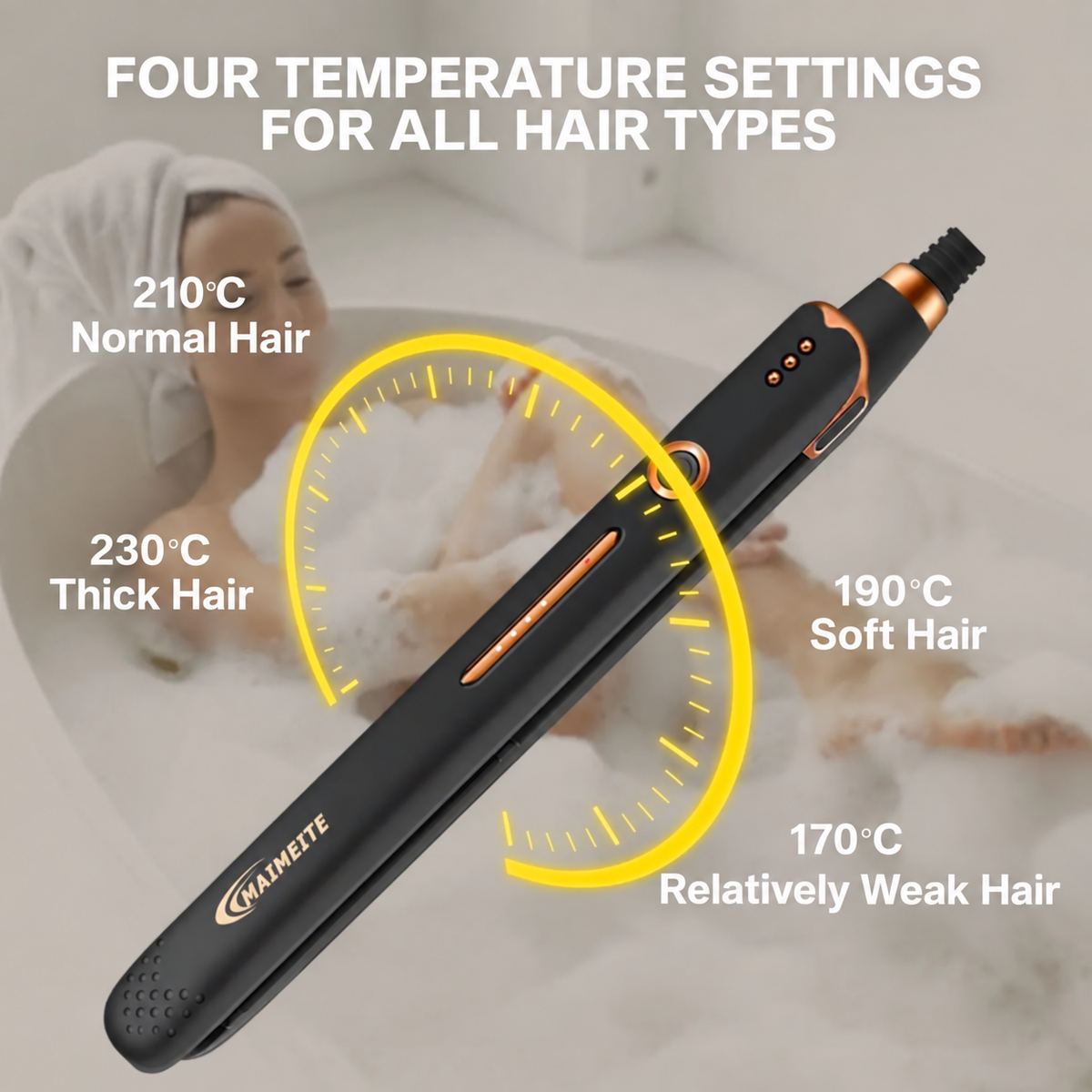 MAIMEITE Saturn 2-in-1 Easy-to-Use 30W Ceramic Hair Straightener & Curly Styler, Black