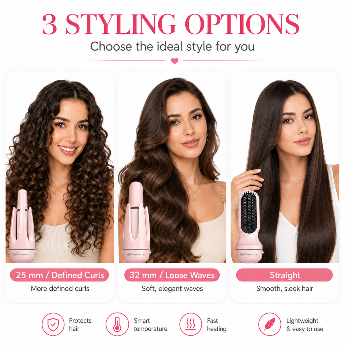 MAIMEITE 4-in-1 Upgraded Ceramic Automatic Curling Iron & Hair Straightener, Multifunctional Hair Styler with Straightener Comb and Hair Clip