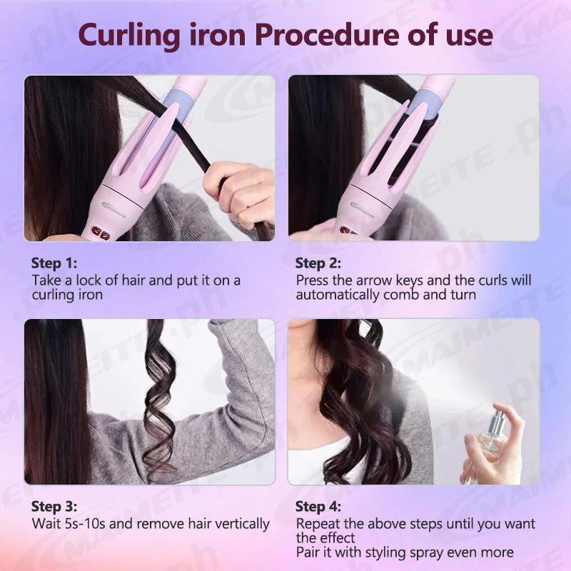 MAIMEITE 2-in-1 Automatic Curly Hair Straightener & Curler, Automatic Hair Curling Iron, Negative Ion, Curly Hair Straightener, Fast Heating, Reminder