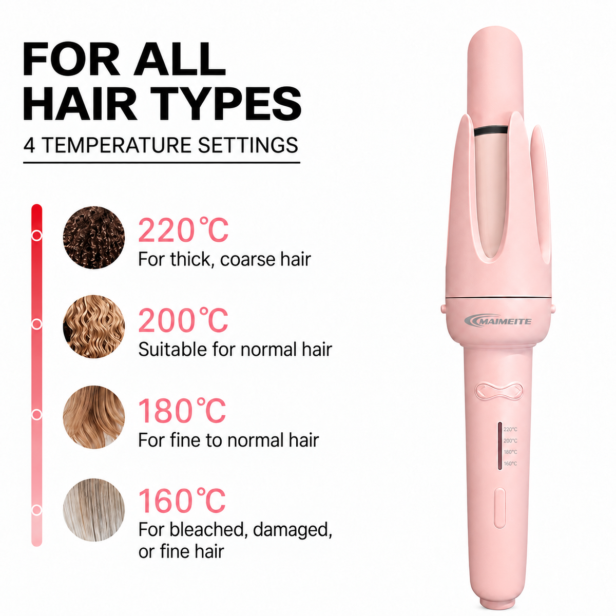 MAIMEITE 4-in-1 Upgraded Ceramic Automatic Curling Iron & Hair Straightener, Multifunctional Hair Styler with Straightener Comb and Hair Clip