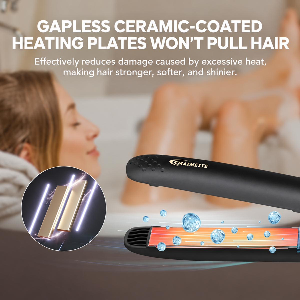 MAIMEITE Saturn 2-in-1 Easy-to-Use 30W Ceramic Hair Straightener & Curly Styler, Black