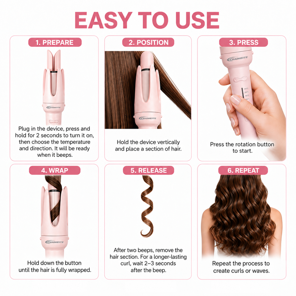 MAIMEITE 4-in-1 Upgraded Ceramic Automatic Curling Iron & Hair Straightener, Multifunctional Hair Styler with Straightener Comb and Hair Clip
