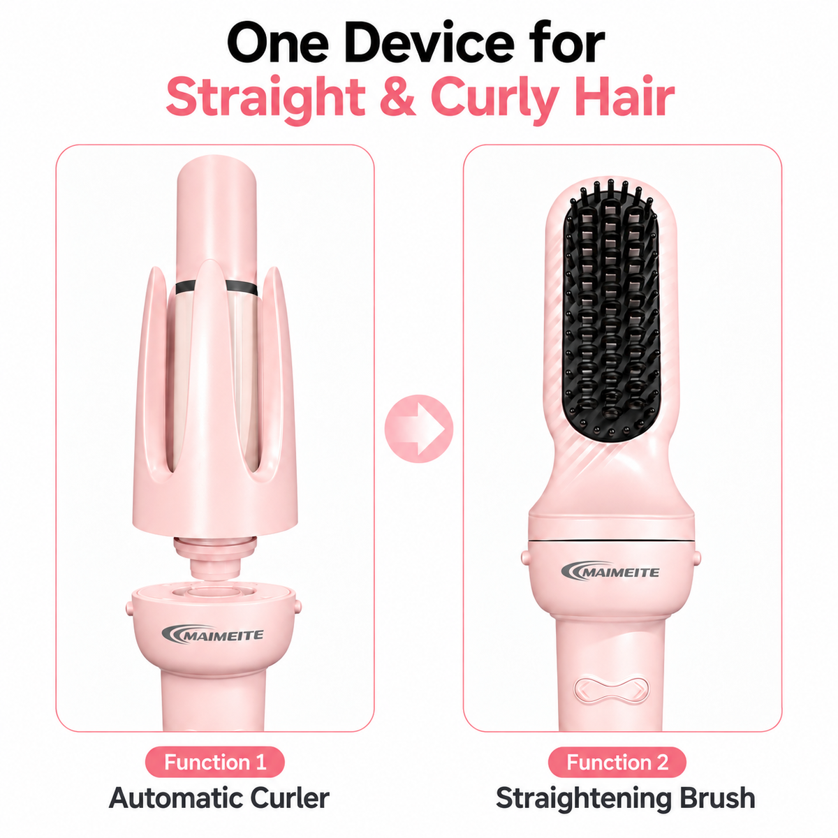 MAIMEITE 4-in-1 Upgraded Ceramic Automatic Curling Iron & Hair Straightener, Multifunctional Hair Styler with Straightener Comb and Hair Clip